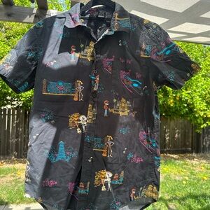 Black Disney Pixar Short-Sleeve Casual Button-Down Shirt Coco Print